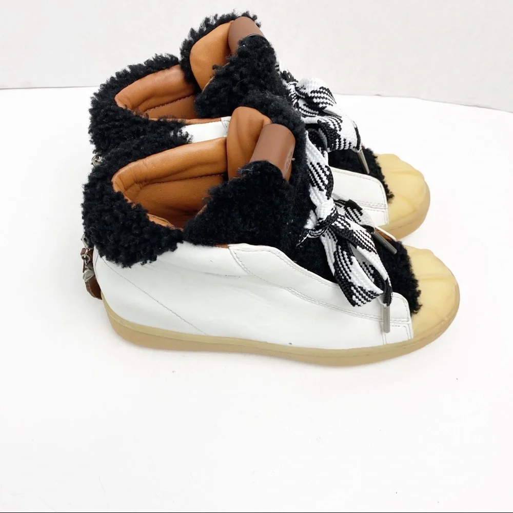 COACH Leather Colorblock High-Top Platform Wedge Shearling Boot Sneakers Size 6